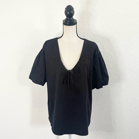 Elizabeth and James Tops - ELIZABETH AND JAMES Black Bubble Puff Sleeve V-neck Blouse Top Size Medium Tie